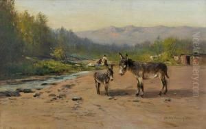 Two Burros On The Cripple Creek Road by Harvey Otis Young