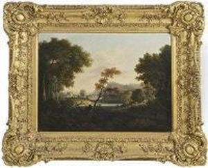 A Wooded River Landscape With Cattle And Drover Crossing