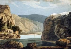 Rocky Gorgewith Figures And Sailing Boat