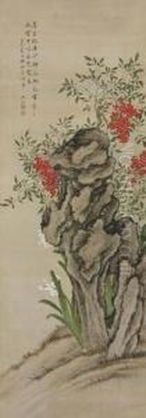 Narcissus, Nandina Berries, And Rocks - view 1