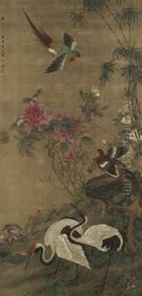 Cranes, Birds And Peonies - view 1