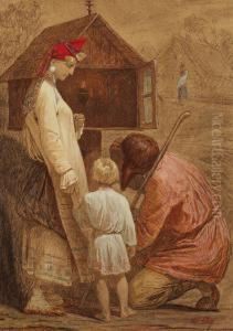 Famille De Moujiks Russes Faisant Leur Priere by Adolphe Yvon