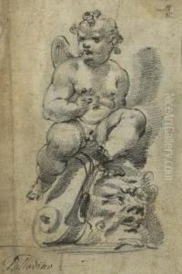 Auf Einem Groteskenkopf Thronender Putto. by Adriano Zabarelli