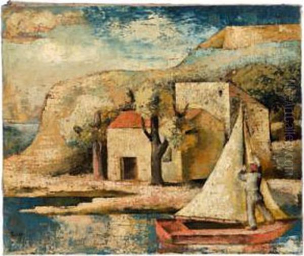 "landschaft", Signiert, Datiert Zach 29, Auf Der Ruckseite Beschriftung: Nr. 41 Fr. Zach 1929 Landschaft 60 X 50 - view 1