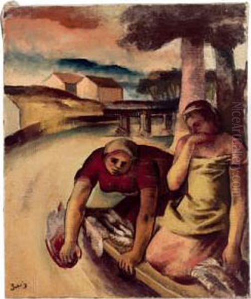 Beim Wascheschwemmen, Signiert Zach, Auf Der Ruckseite Beschriftung: 126. Fr. Zach 1930, Komposition, 54 X 64 Cm - view 1