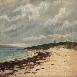 Beach Scene With Three People Overlooking The Water by Christian Zacho