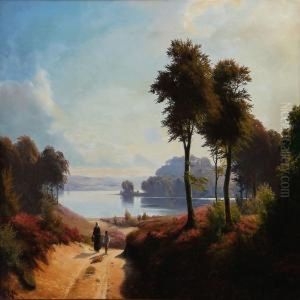 Summer Idyll With A Mother And Son On A Country Road by Christian Zacho