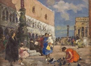 Piazza San Marco Con Donne E Piccioni by Erma Zago
