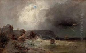 Gewitter Uber Felsiger Kuste by Friedrich Zahn