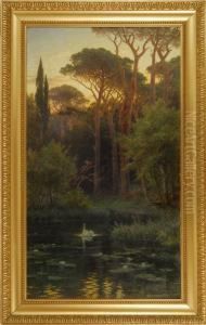Landscape With A Swan And A Lily Pond by Johann Zahnd