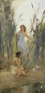 Junge Beim Flotenspiel Im Schilf, Von Frau Uberrascht by Johann Zahnd