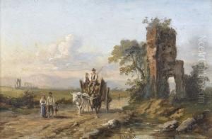 Ochsengespann In Der Romischen Campagna Mit Figurenstaffage by Johann Zahnd