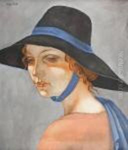 Portret Kobiety W Kapeluszu (portret Jadwigi Zakowej) by Eugene Zak