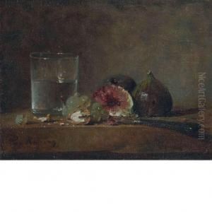 Still Life With Glass, Knife, Walnut And Other Items