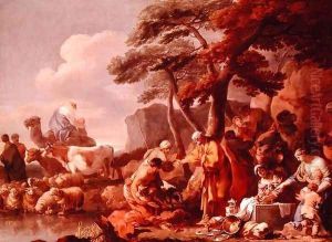 Jacob burying the strange gods under the oak by Shechem by Sebastien Bourdon