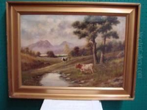 Cows By Stream by M. Zampella