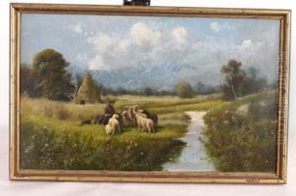 Ashepherd With His Flock Beside A Stream - view 1