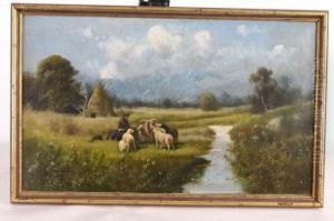 Ashepherd With His Flock Beside A Stream