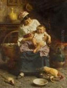 Femme A L'enfant Pres De L'atre