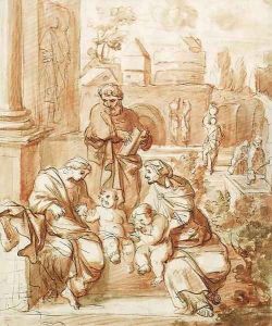 The Holy Family with Saint Elizabeth and the Infant Baptist by Sebastien Bourdon