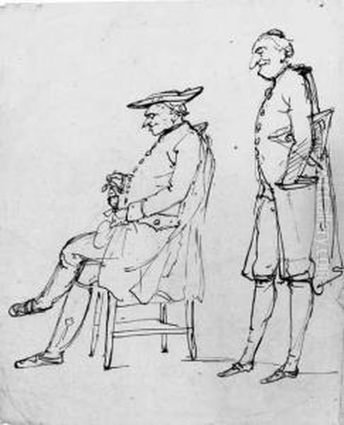 Caricature Of A Man Eating A Boiled Egg With Another Standing Behind - view 1