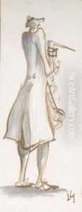A Caricature Of A Standing Gentleman Seen From Behind