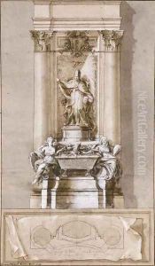 Design for the tomb of Pope Clement XI Albani with allegories of Strength and Religion flanking a sarcophagus by Pietro Bracci