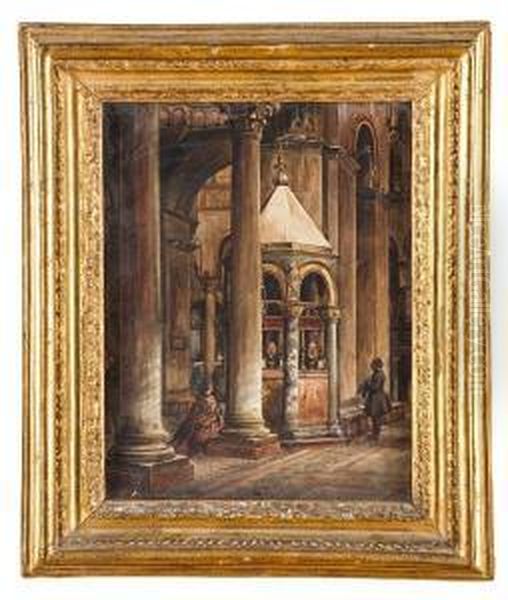 Interno Di Cattedrale Con Donna In Preghiera - view 1