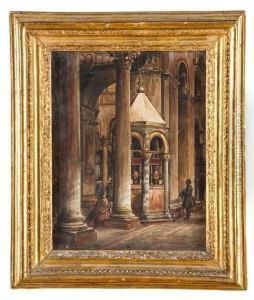 Interno Di Cattedrale Con Donna In Preghiera