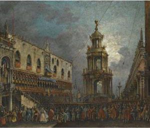 Venice, A View Of The Piazzetta At Carnival by Francesco Zanin