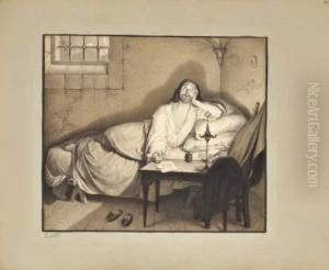 Un Homme Ecrivant Une Lettre Dans Sa Cellule by Carlo Zatti