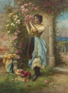 Lady With Flowers by Hans Zatzka