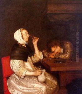 Woman Drinking with Sleeping Soldier 1660s by Gerard Ter Borch