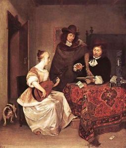 A Young Woman Playing a Theorbo to Two Men 1667-68 by Gerard Ter Borch