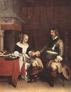 Man Offering a Woman Coins 1662-63 by Gerard Ter Borch