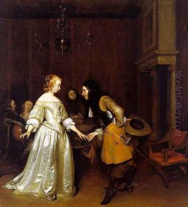 An Officer Making his Bow to a Lady 1662 by Gerard Ter Borch