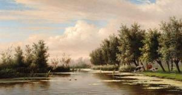 Landscape With Cows By The Water - view 1