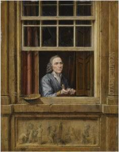 A Self-portrait Of The Artist, Half Length, At A Window, With Apalette And Paint-brushes On The Windowsill by Gerrit Zegelaar