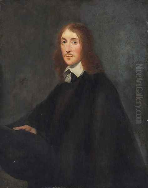Portrait of a gentleman, small three-quarter length, in a black cloak, holding a hat - view 1