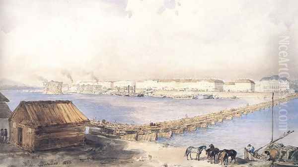 A hajóhíd a Lánchíd épülő pilléreivel, 1843 - view 1