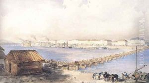 A hajóhíd a Lánchíd épülő pilléreivel, 1843
