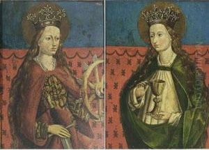 A Pair Of Female Saints: Saint Catherine; Saint Barbara by Barholome Zeitblom