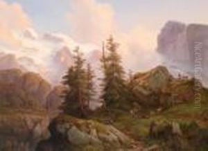 Gebirgslandschaft Mitschafherde Und Hirten