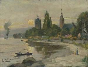 Abendstimmung Am Rheinufer Bei Eltville by Philipp Zeltner