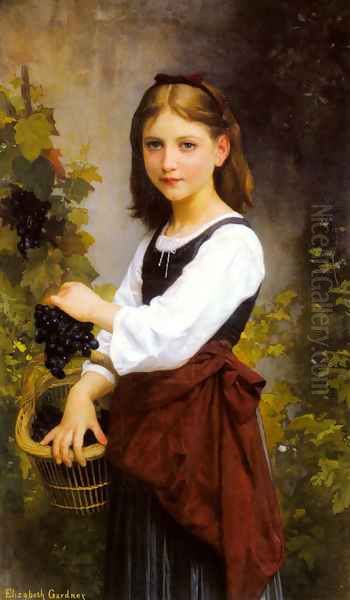 A Young Girl Holding A Basket Of Grapes - view 1