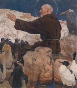 Der Hl. Franziskus Predigt Den Pinguinen Und Wasservogeln by Fritz Zerritsch