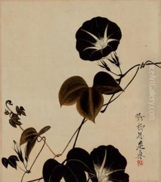 Morning Glories Signed Tairyukyo Zeshin And Sealed Hanging Scroll - view 1