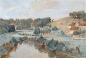 Landschaft Mit Fluschen Unddorfrand by Eduard Zetsche