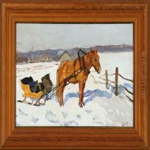 Winter Landscape With A Horse And Sledge