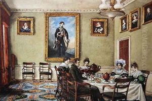 Dining room at Langton Hall, family at breakfast, c.1832-33 by Mary Ellen Best